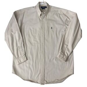 Ralph Lauren Blake ShirtMens Large Tan Khaki Cream TwillButton LongSleeves CC07